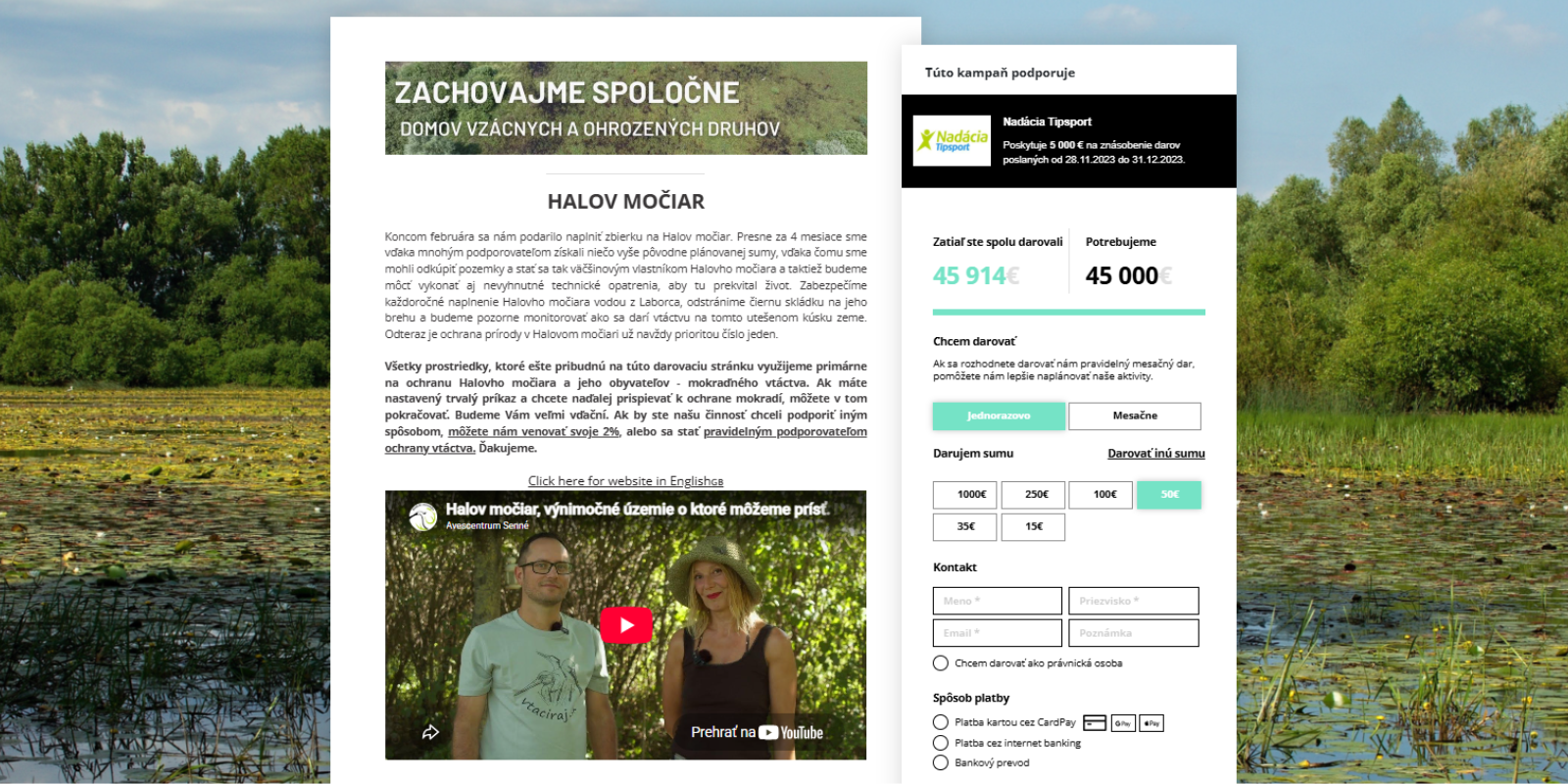 Darovacia stránka SOS Birdlife