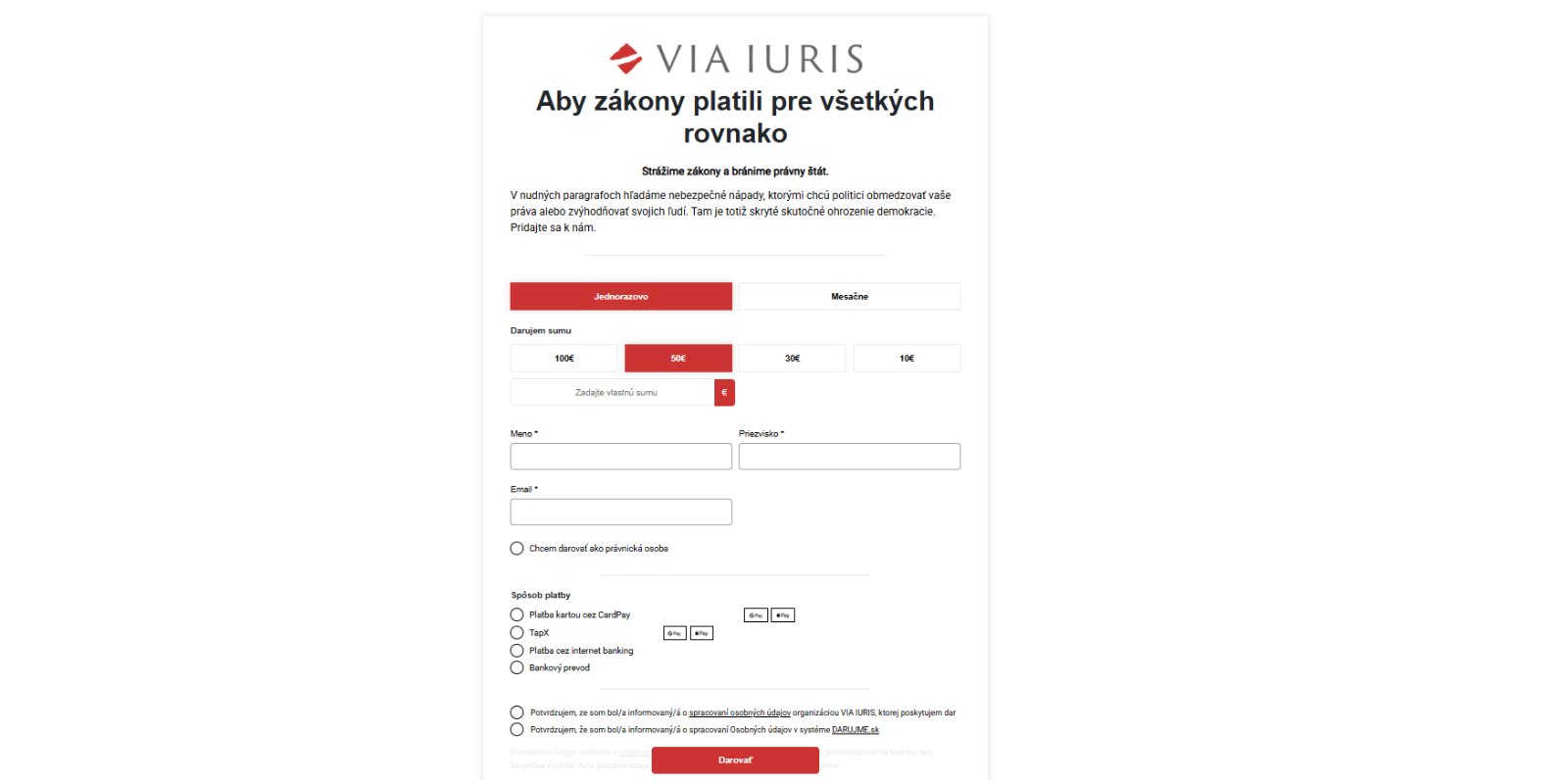 Darovacia stránka Via Iuris