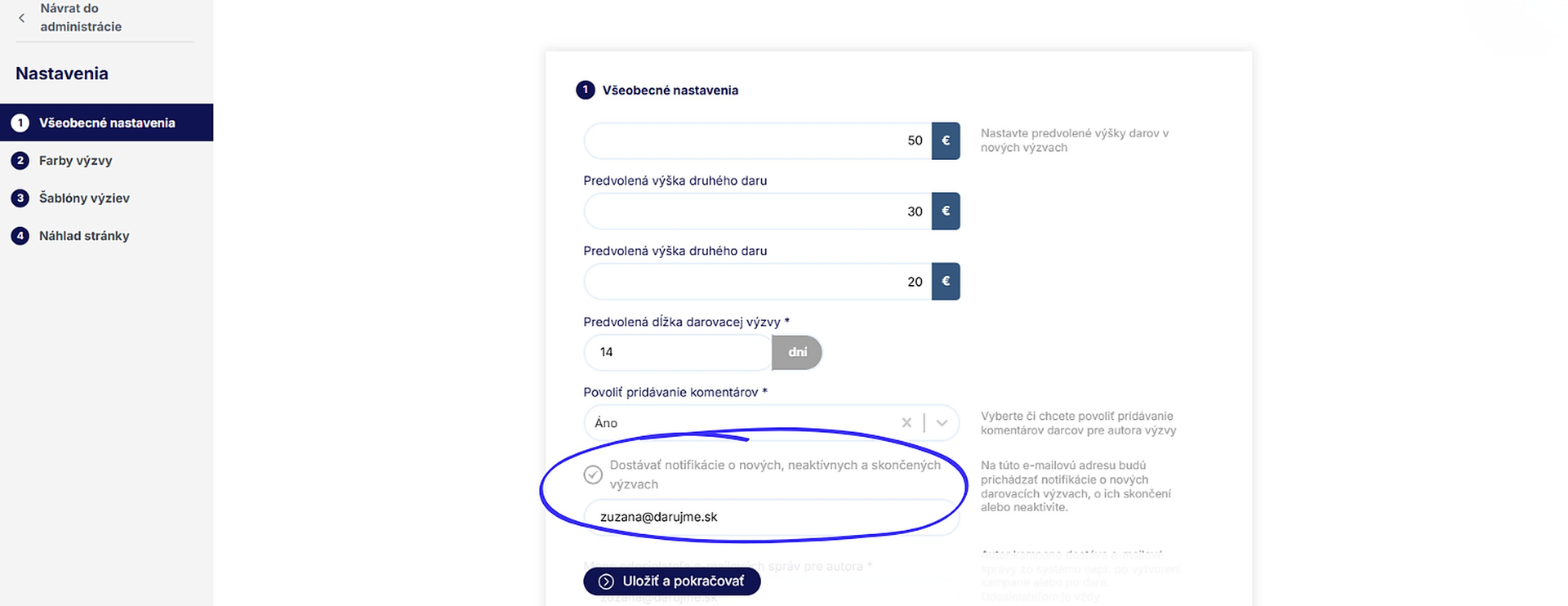 Darcovské výzvy v admine DARUJME.sk